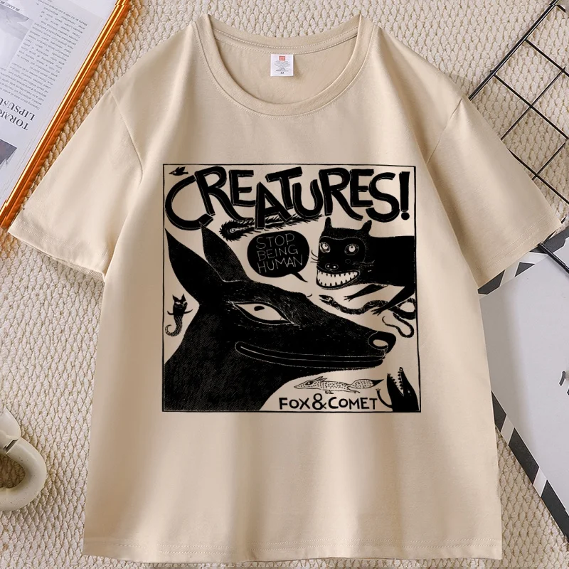 

Funny Animals Printed T-shirt Men Women Fox Graphic Tees Cotton Short Sleeve Round Neck Tshirts Soft Comfortable Streetwear