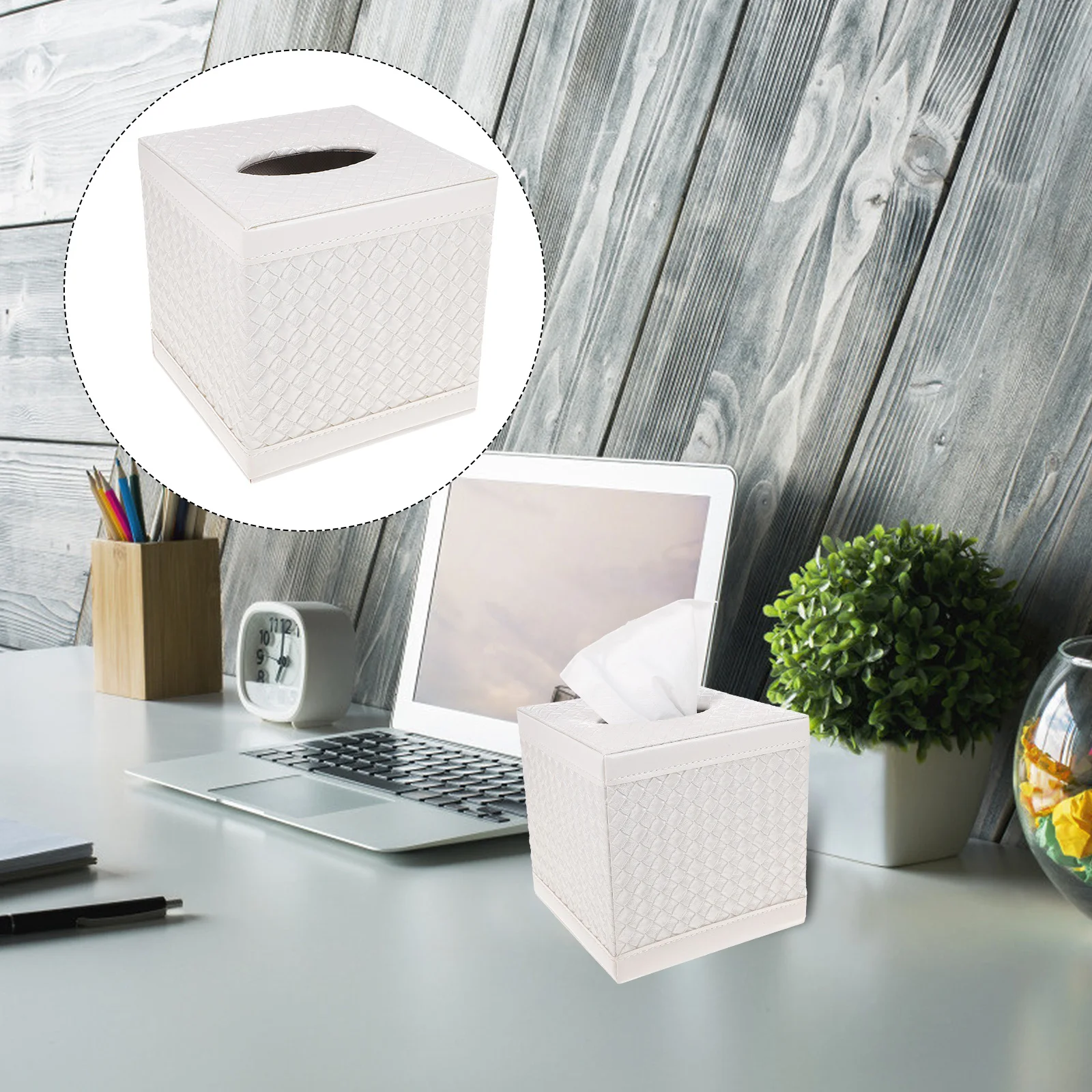 

Tissue Box Pu Surface Mdf Inside Square Tissues Holder For Bathroom Office Decorative Environmentally Friendly