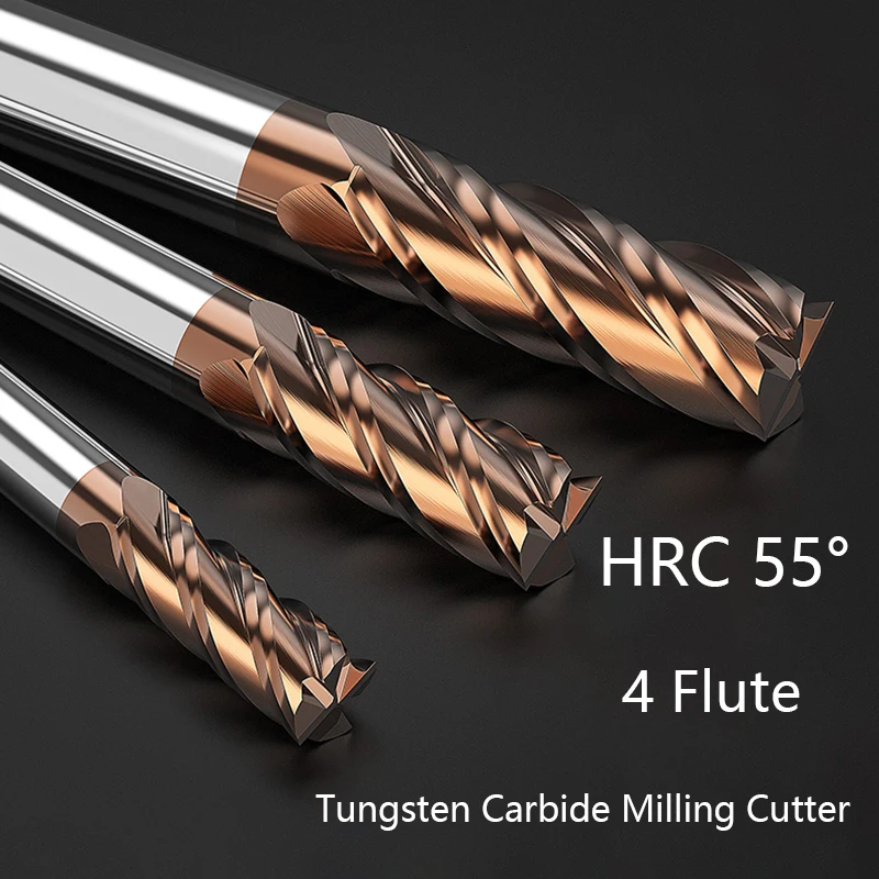

1Pcs 4 Flute HRC55 Tungsten Steel Alloy Carbide Milling Cutter End Mill 4mm-20mm Metal Cutter Milling Tools