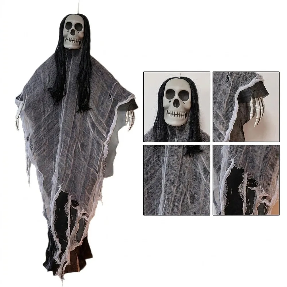 Hanging Halloween Decor for Outdoor Indoor Use Featuring Spectral Skull Hand and Terrifying Cloth Skeleton for Themed Events