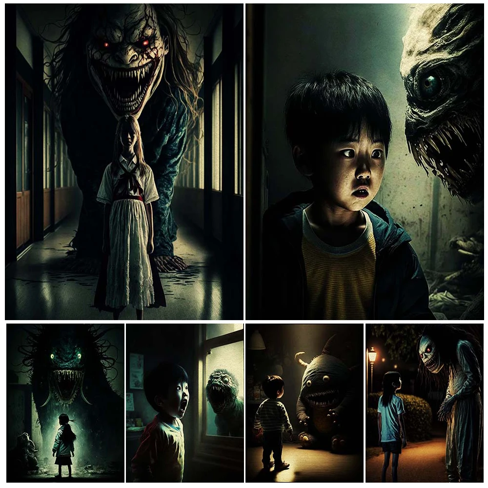 Children Bewitched By Monsters Vintage Wall Art Canvas Painting Weird Horror Illustration Surreal Art Poster Print Home Decor