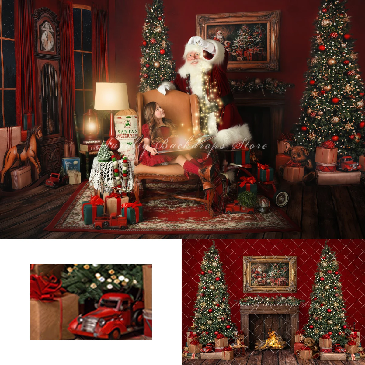 

Santas Fireside Mantle Backgrounds Kids Adult Photography Props Child Baby Decors Studio Photo Fireplace Christmas Tree Backdrop