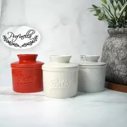 butter jar with lid Ceramic Butter Dish Handmade Big Capacity Butter Keeper Household use Cylindrical cheese butter Sealed can