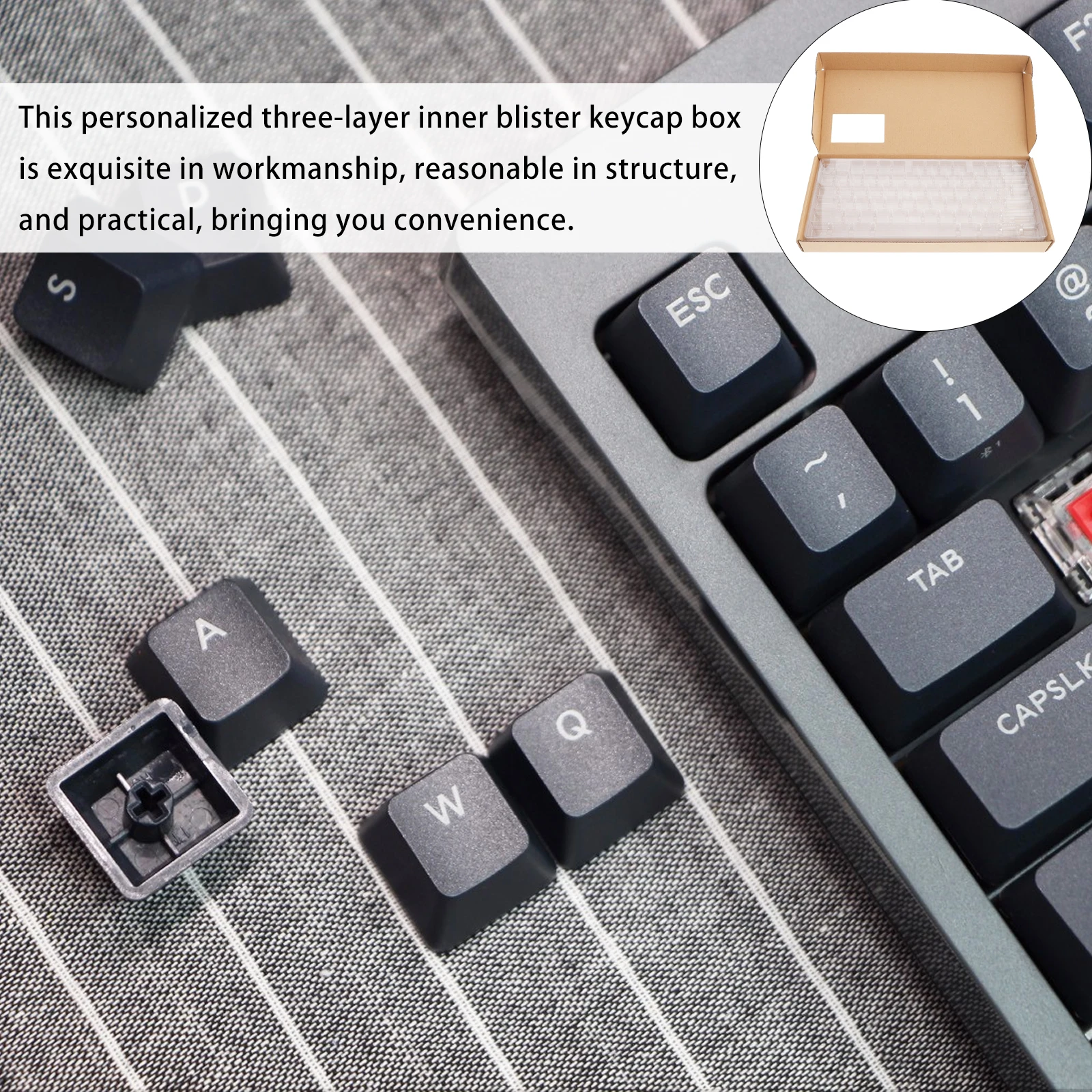 

Keycap Box 3 layer Blister Kraft Paper Storage for 190 Height Keycaps Portable ganizer Plastic Container