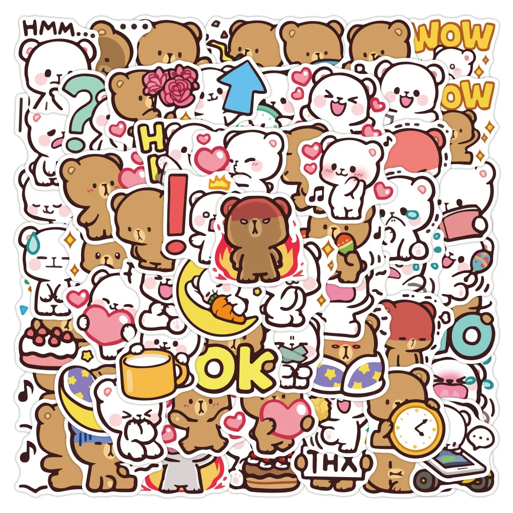 Autocollant émoticône ours en colère peint à la main, 50 pièces, dessin animé mignon, ours coréen, étui de téléphone portable, tasse d'eau, valise, portefeuille