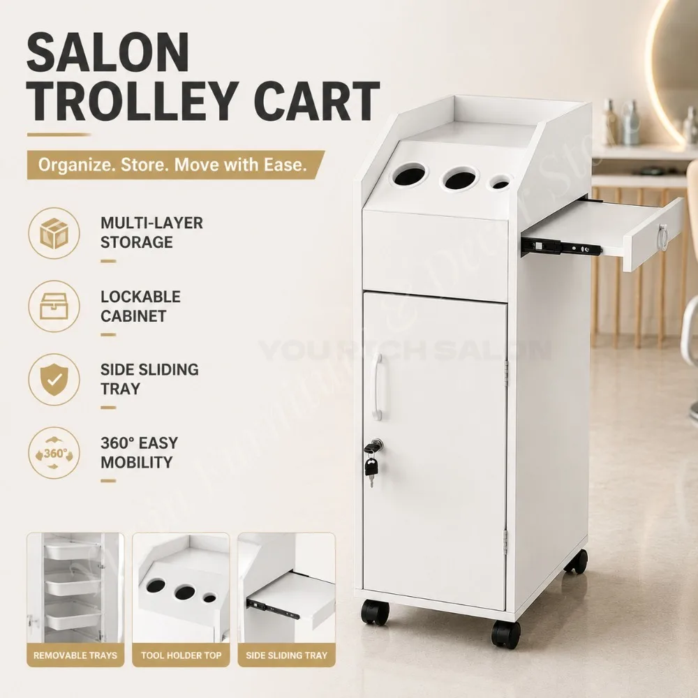 Professional Lockable Salon Trolley Cart Large Storage Beauty Cart Mobile Organizer for Beauty Salon Spa
