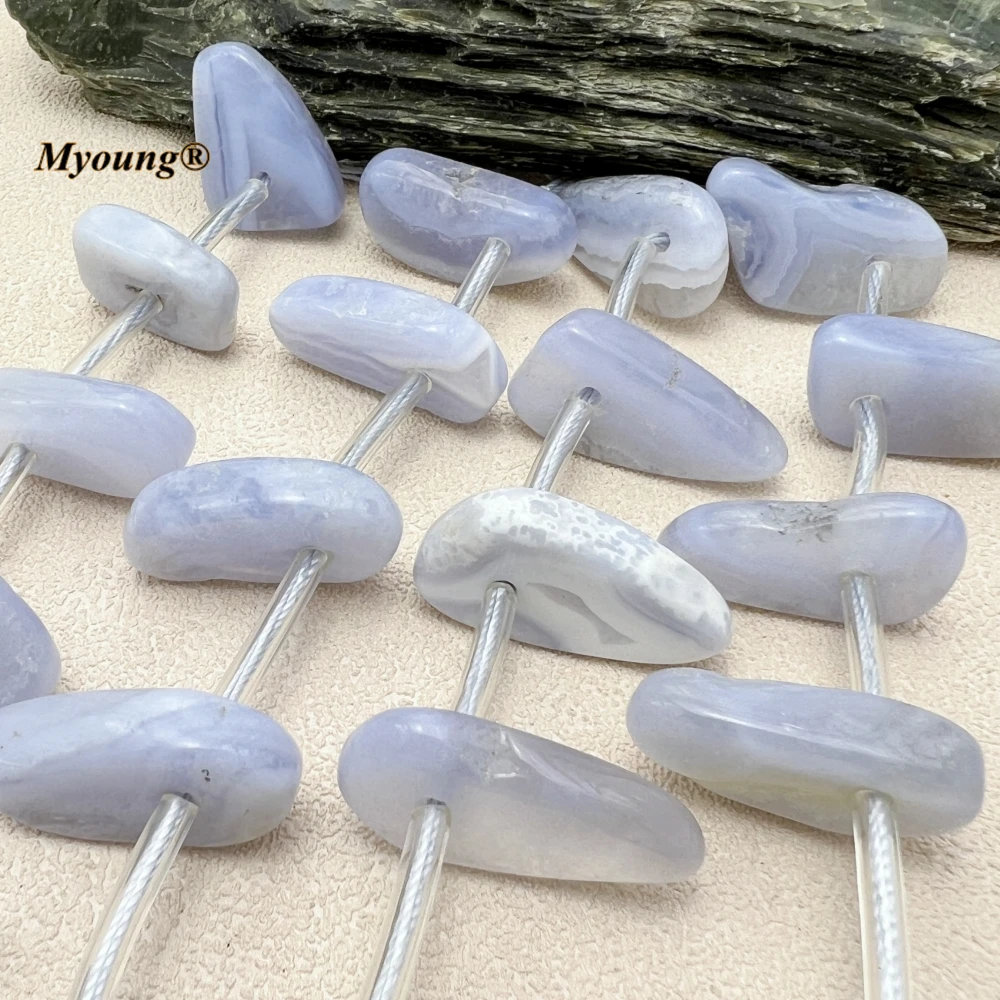 Irregular Center Drilled Natural Blue Lace Agates Chalcedony Slice Beads For DIY Earring Necklace Jewelry Making MY230901