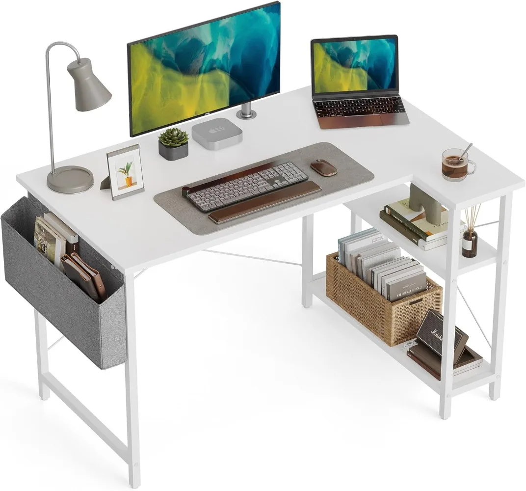 

CubiCubi 55 Inch L Shaped Computer Desk with Storage Shelves, Home Office Corner Desk Study Writing Table, White