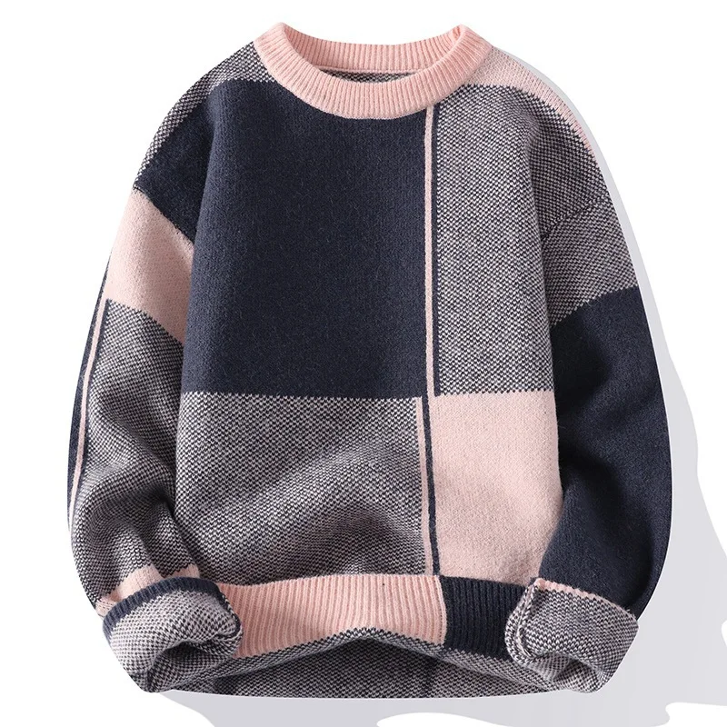 High Quality Men's Pullover Sweater Autumn Winter Round Neck White Sweater
