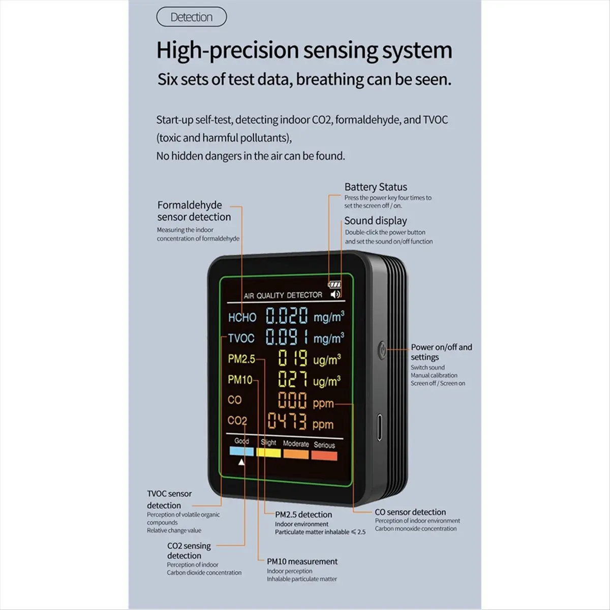 Goodprice 6 in 1 Air Quality Monitor Multifunctional Automatic Display Indoor Office Wall Hanging Screen Display Air Detector B