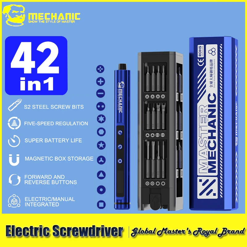 

‌ MECHANIC ES420 Набор 42-в-1 Электрическая отвертка со светодиодной подсветкой Магнитные биты Двухрежимный электрический и ручной набор инструментов для ремонта