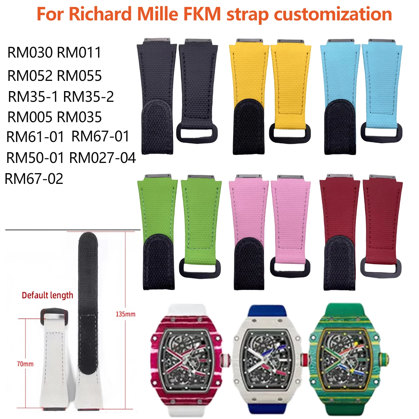 

Ремешок из каучука FKM для часов Richard Mille, индивидуальный дизайн, для моделей RM035, RM055, RM35-01, RM011, RM030, RM005, RM67, разные цвета, браслет для часов.