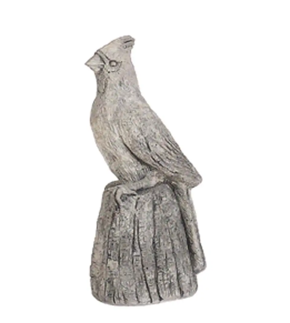 Solid Rock Stoneworks Cardinal Bird Statue on a Stump, 13 Inches Tall, Pre Aged Color