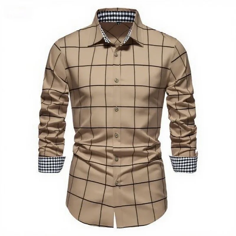 Men's Plaid Lapel Long Sleeve Shirt 2025 New 15 Color Printing Outdoor Street Business Casual Fashion Designer Clothing XS-6XL