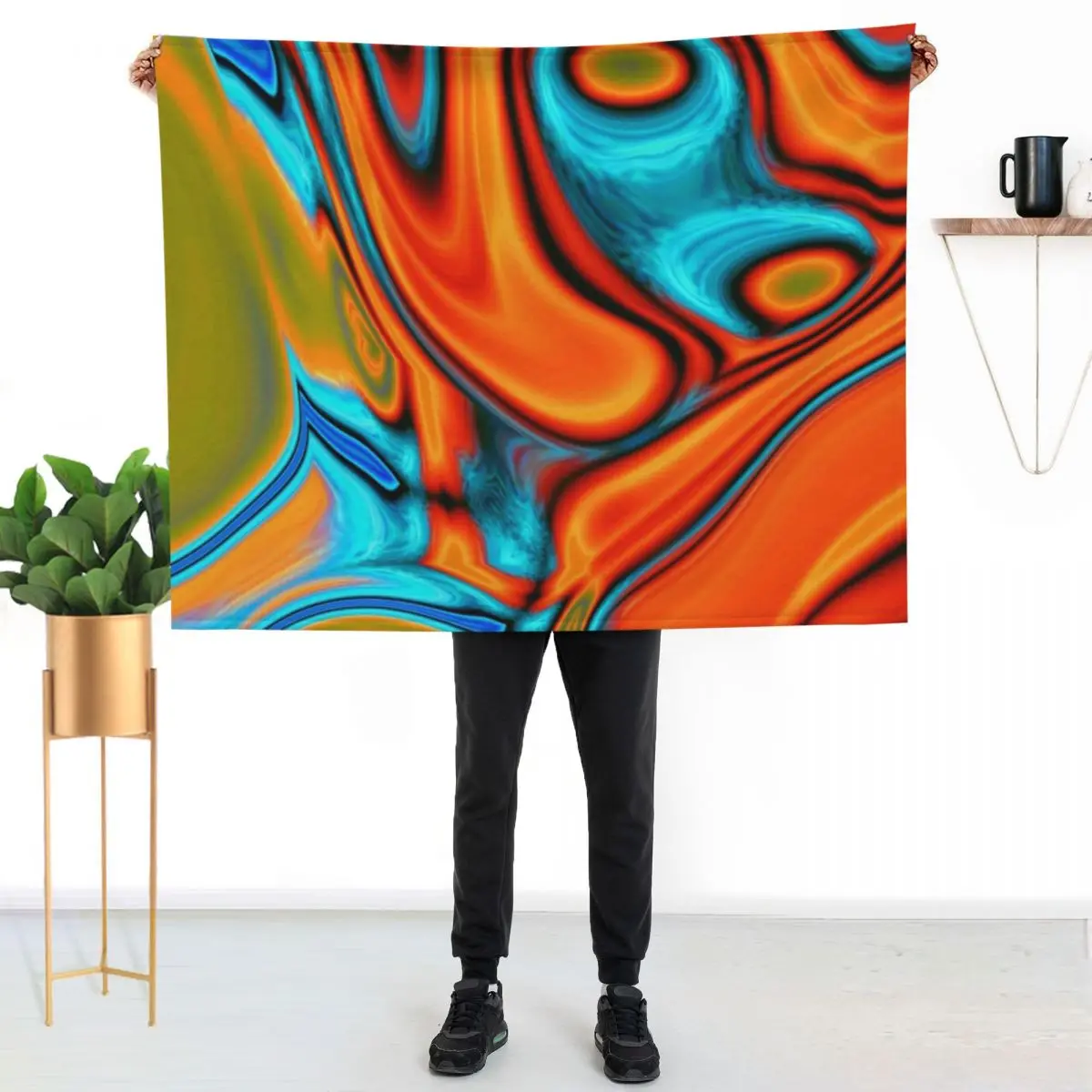 

vivid modern Southwest hipster turquoise orange swirls Throw Blanket Soft Plush Blanket as Housewarming Gift