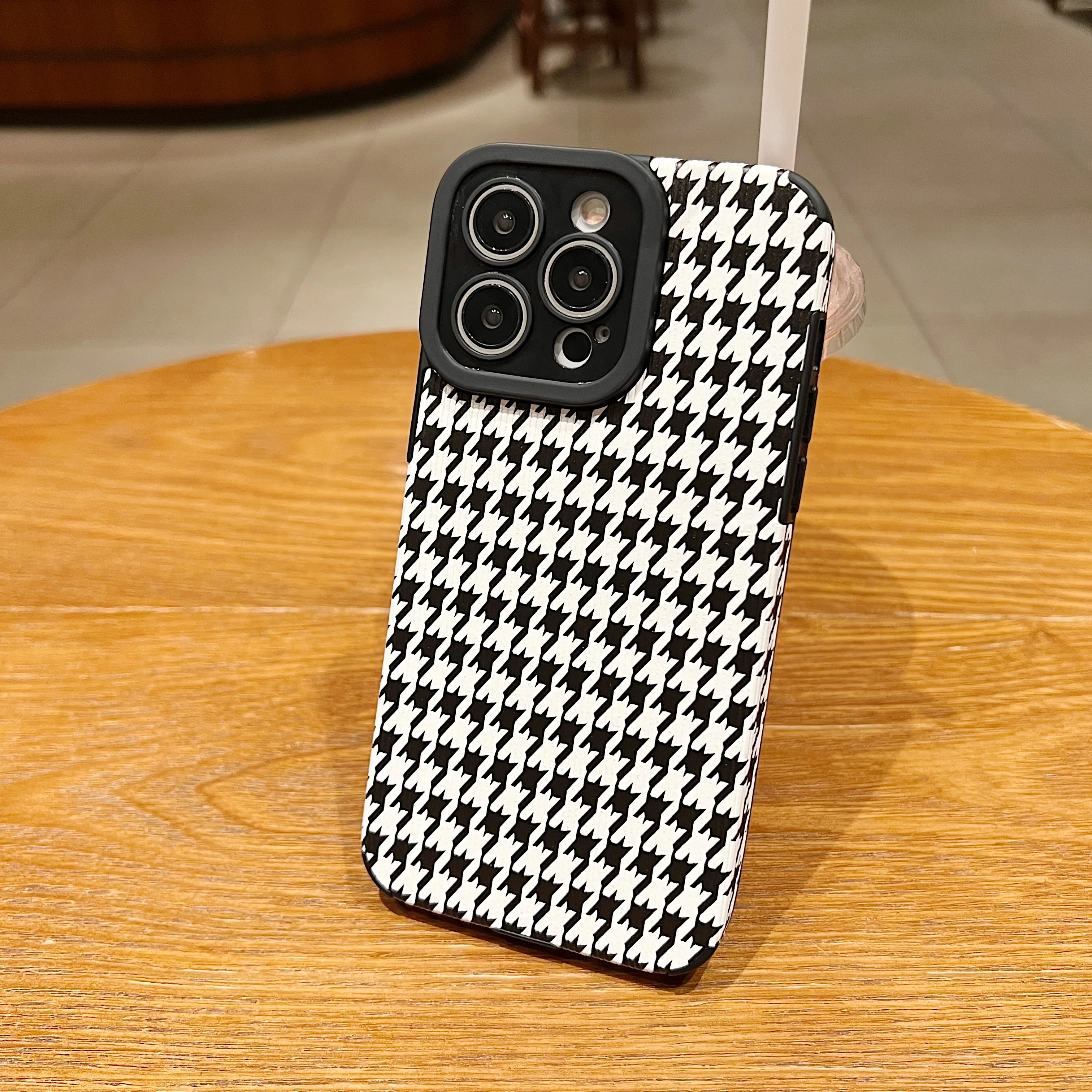 Funda clásica de pata de gallo para iPhone 15 14 13 12 11 Pro Max 7 8 Plus X Xr Xs Max moda blanco negro suave contraportada