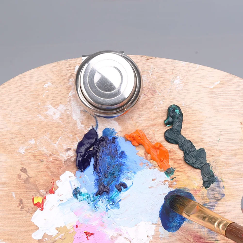 

Stainless Steel Single Port Oil Pot for Paint Brush Washing Container Removable Lid Silver Color Painting Supplies