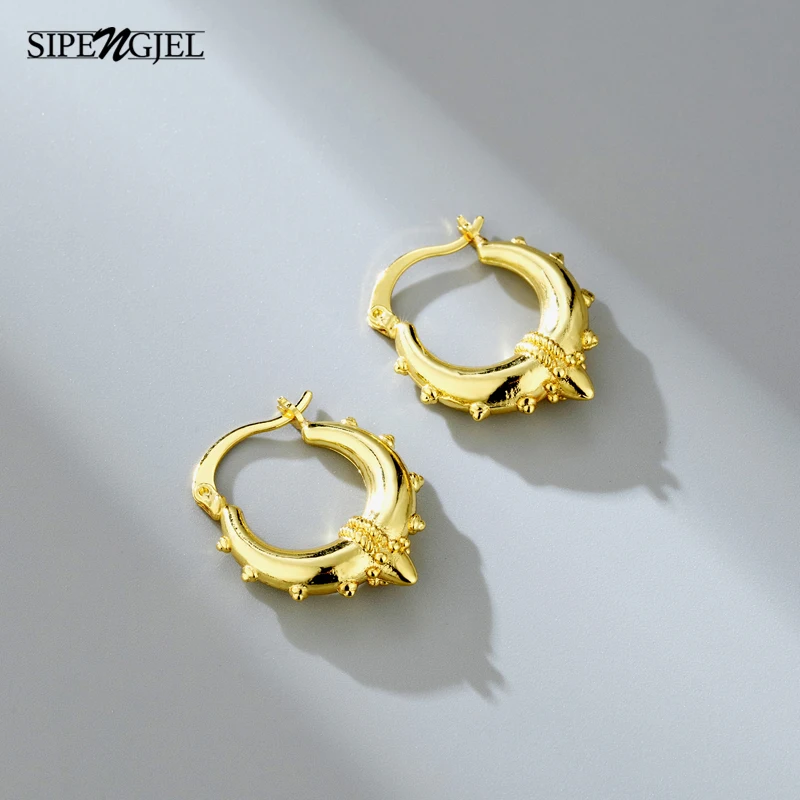 Stainless Steel Vintage Ear Buckle Earrings for Man Women Geometric Metal Twisted Hoop Earrings Hollow Earrings Jewelry