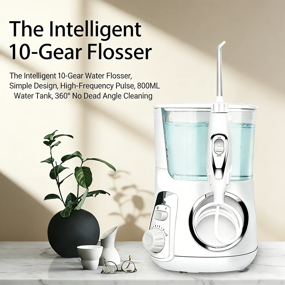 

Портативный настольный ирригатор для полости рта на 800 мл с 10 режимами, 5 насадками, электрический, для уменьшения неприятного запаха изо рта и образования зубного налета