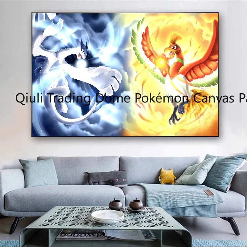 Print on Canvas Pokemon Lugia Ho-Oh Combination Poster Wall Art Home Modern Living Room Friends Gifts Decoration Paintings