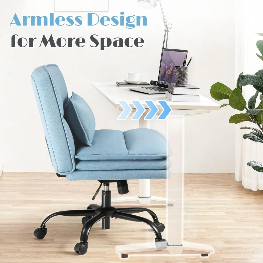 Krzesło biurowe Furmax z krzyżującymi się nogami, na kółkach, bez podłokietników, bardzo szerokie siedzisko, obrotowe krzesło do biurka, regulowana wysokość, wygodne krzesło do pracy.