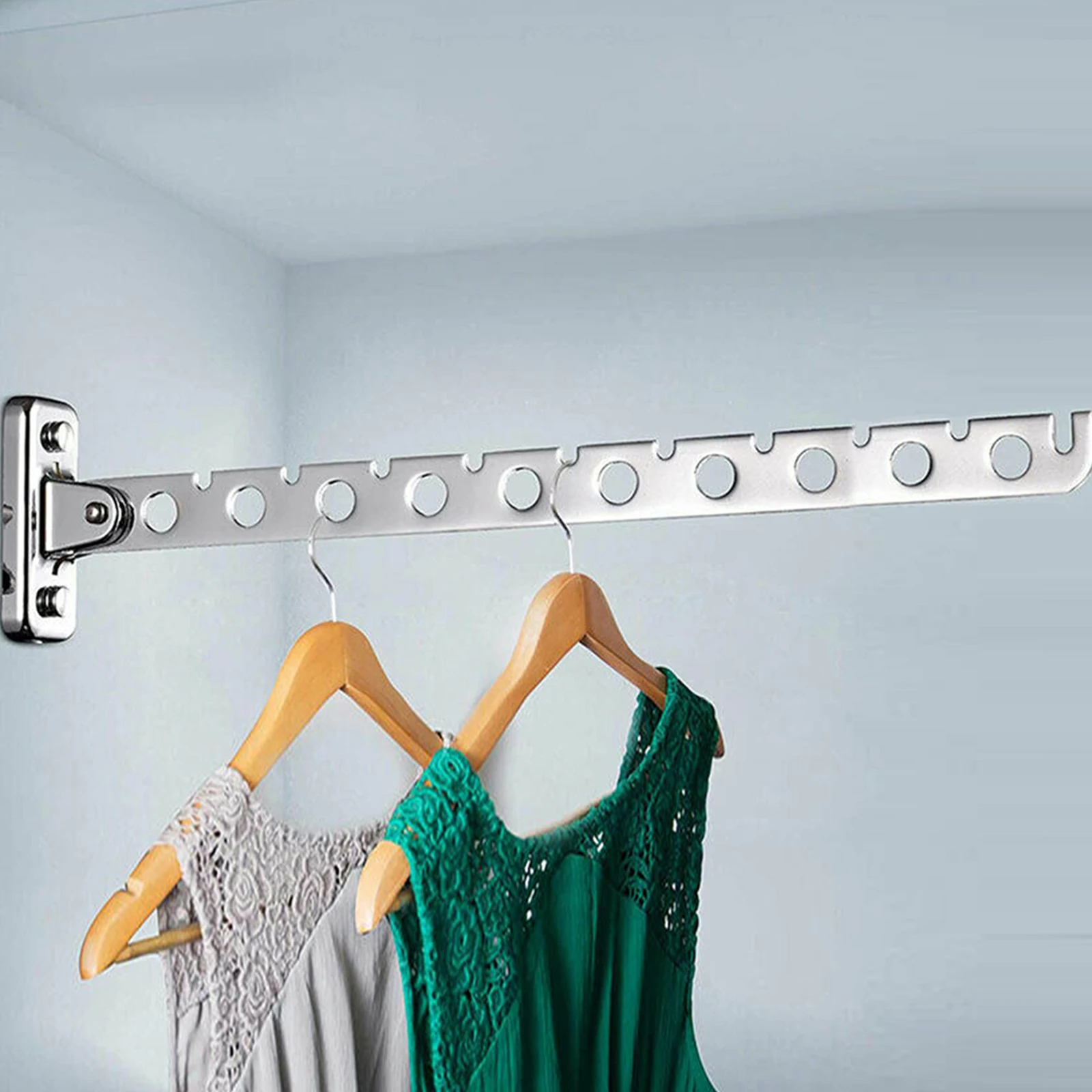 Wall Mounted Wall-Mounted Clothes Hanger New Closet Durable 10 Holes Stainless steel Folding Retractable Hook Clothes Stand view 4