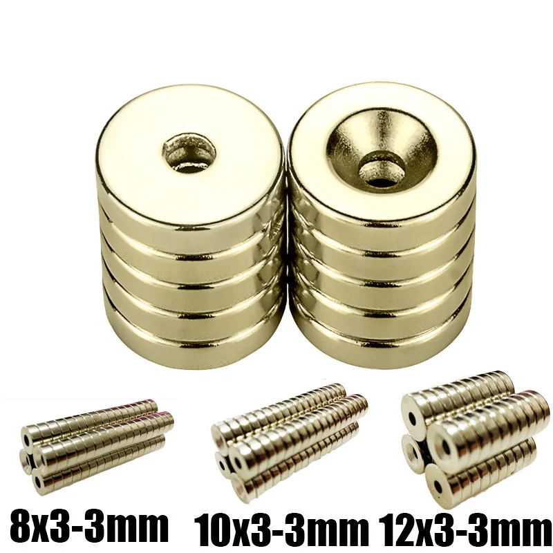 8x3 10x3 12x3 Hole 3mm N35 NdFeB Countersunk Round Hole Magnet Super Powerful Strong Permanent Magnetic imane Disc15x3 18x3 20x5