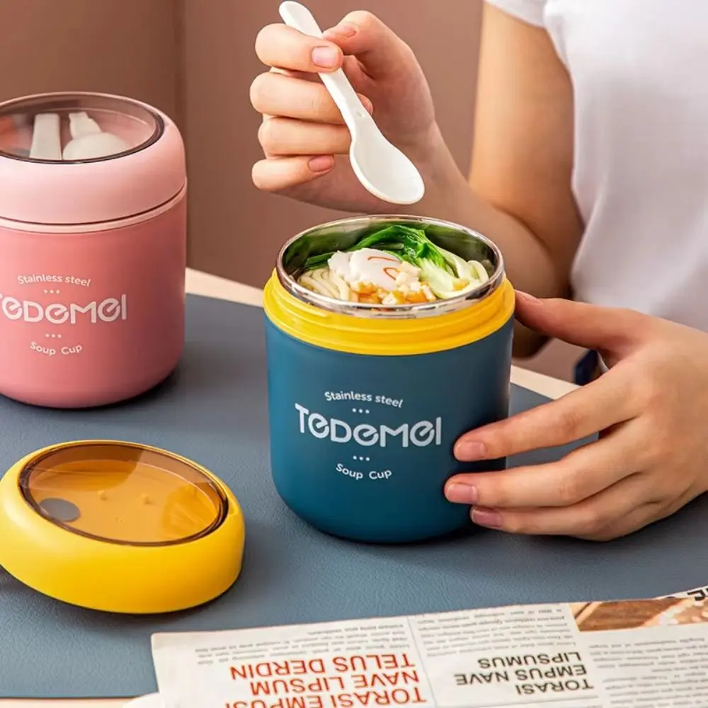 

With Spoon Stainless Steel Lunch Box Leak-Proof Vacuum Insulated Food Jar Thermal Insulation Keep Warm Function