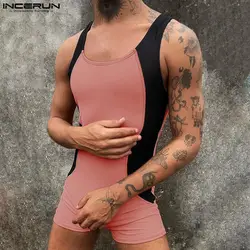 INCERUN-body de retales para hombre, sin mangas, cuello redondo, Espalda descubierta, Sexy, ajustado, informal, acogedor, S-3XL, 2024
