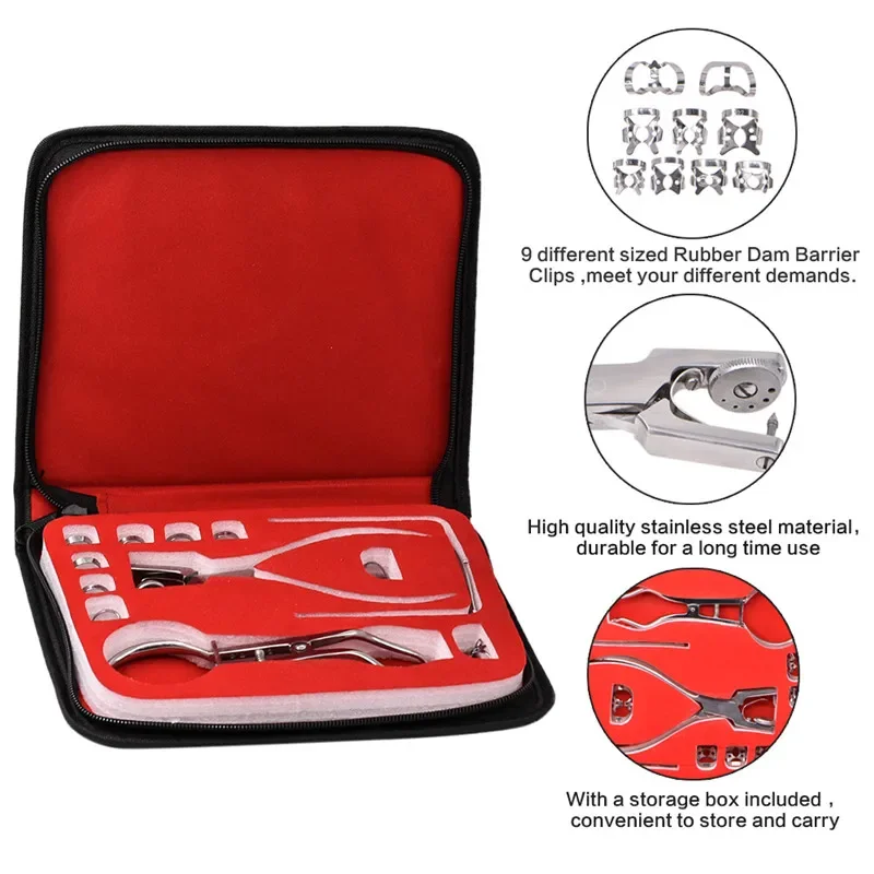 Perforateur fantaisie en caoutchouc dentaire, pince de soins bucco-dentaires, équipement dentaire avec sac de rangement, matériaux orthodontiques