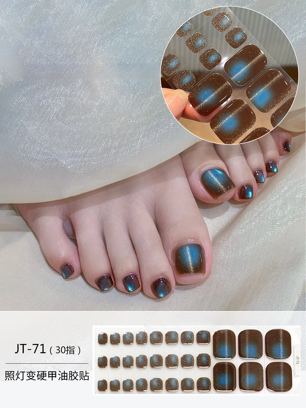 30Tips UV Semi Cured ToeNail Gel Strips Summer Candy Color Gel Nail Stickers Long-Lasting Self Adhesive Manicure Strip