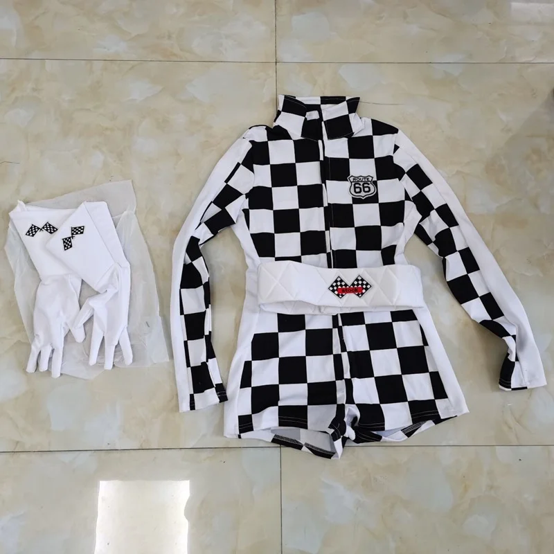 Disfraz de Piloto de Carreras a Cuadros para Fiesta de loween, Carnaval, Cetición, Animadora, Actuación, Ropa Étnica pa...