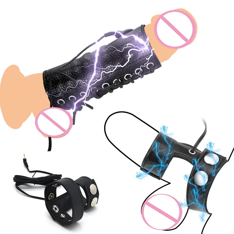 Electro Cock Ring Penis Plug Electric Shock Estim Stimulation Urethral Glans Chastity Cock Cage Scrotum Stretcher Penis Trainer