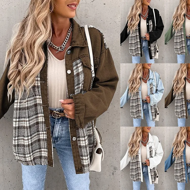 

Men Women Plaid Flannel Shacket Long Sleeve Button Down Shirt Jacket Fall Winter Casual Oversized Denim Coat