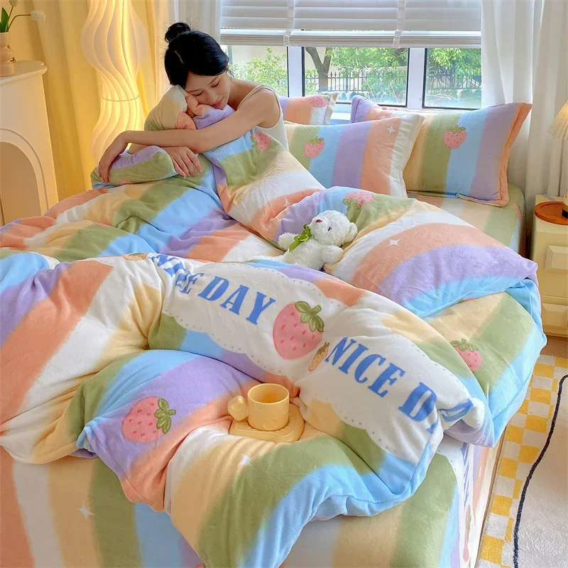 

2024 New Thickened Gork Reprint Print Milk Fleece Duvet Cover Thickened Thermal Cartoon Quilt Sheet 180x220 220x240 Bedding