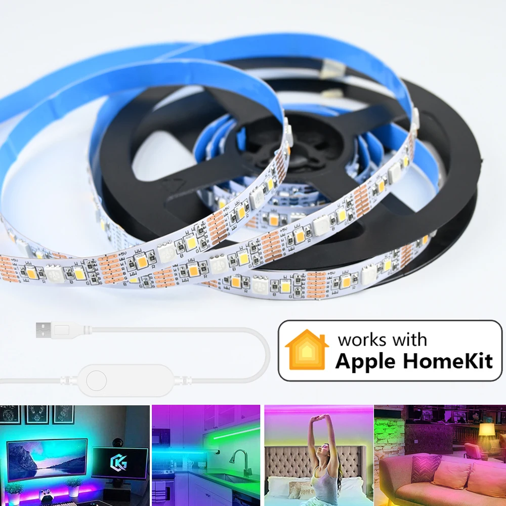 

USB SMD 5050/2835 RGBCCT LED Lights Strip KIT Dimmable Siri Voice Smart Control Work With Apple Homekit 5V For Indoor Decoration