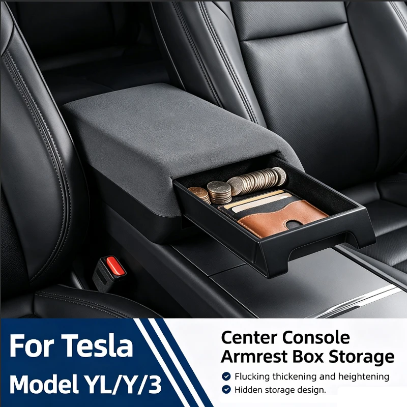 For Tesla Model Y Launch Juniper 2025 Model3 Highland 2024 Center Console Arm Rest Lid Armrest Box Height Increasing Storage Box