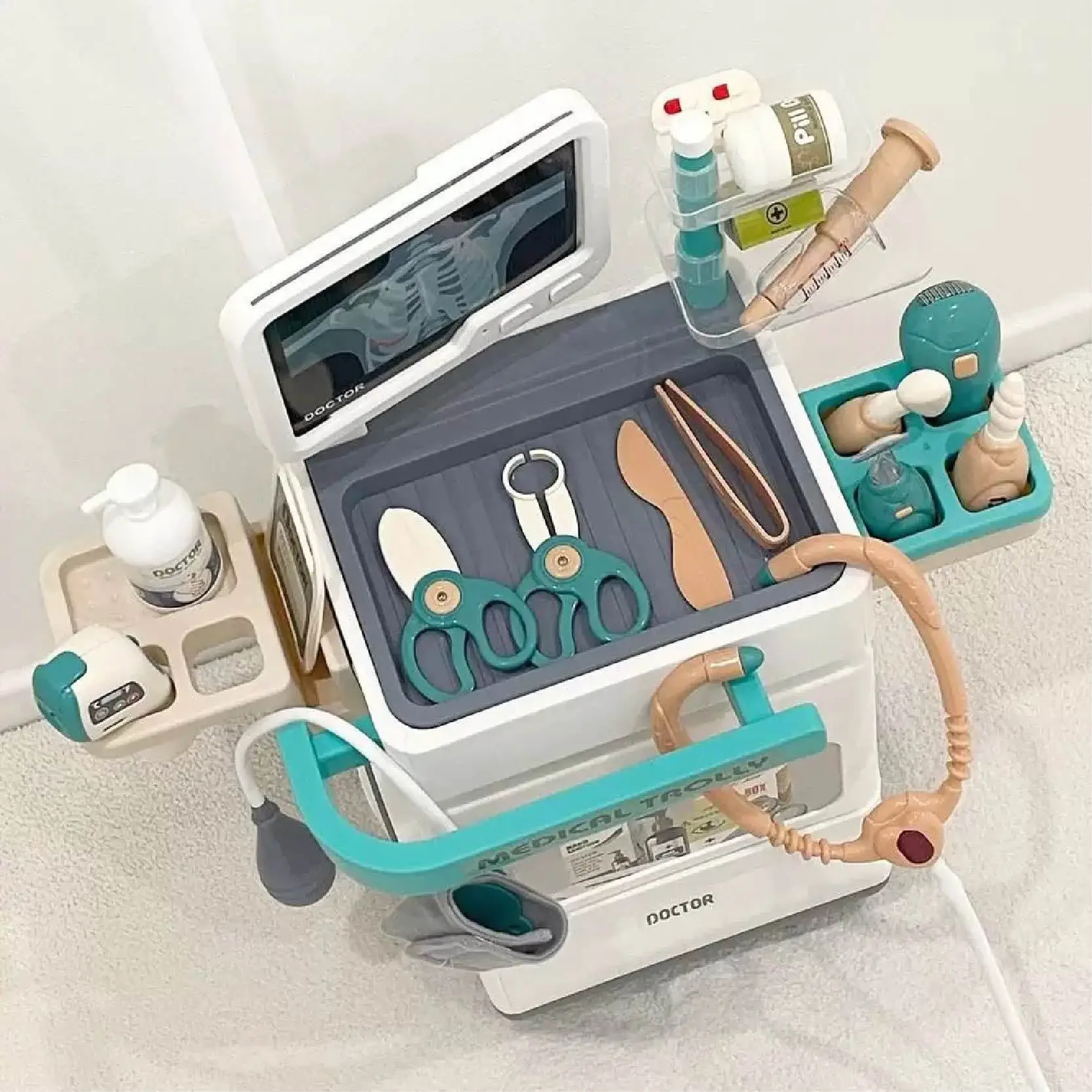 Juguetes de mesa de tratamiento de simulación para niños, juego de mesa de equipo médico para casa de juegos interior para bebés