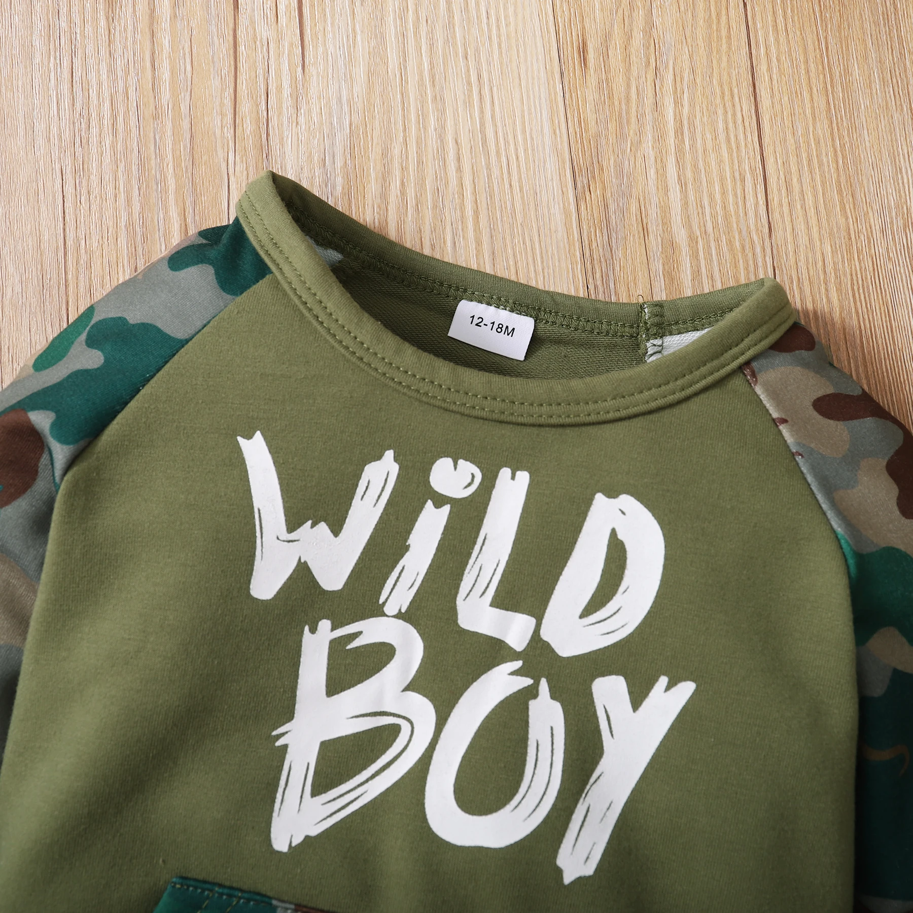 12-24 Months Baby Boy Camouflage 2PCS Outfit Set Sport Style Long Sleeve Sweatshirt Army Green Pants Toddler Boy Autumn Clothes