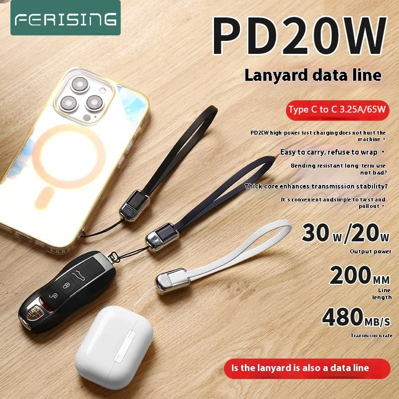 Hanging Rope Portable 65W 3A Fast Charging Cable suitable for Oneplus, ,Xiaomi,Huawei, iPhone 15 16,Dual Type C Charging cable