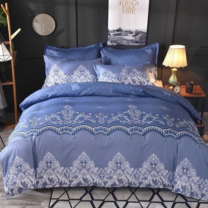 Nordic Style Bedding Set Lace Flower Pattern Microfiber Comforter Duvet Cover Bedspread Bedclothes King Queen with Pillowcases