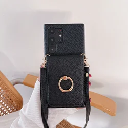 Ring Crossboby with Card Holder Phone Case for Samsung Galaxy S25 S24 S22 Ultra Plus S23 FEA25 A35 A55 A24 A34 A54 Back Cover