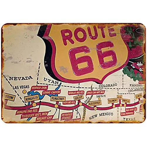 

Original Retro Design Route 66 Tin Metal Signs Wall Art | Thick Tinplate Print Poster Wall Decoration for Garage