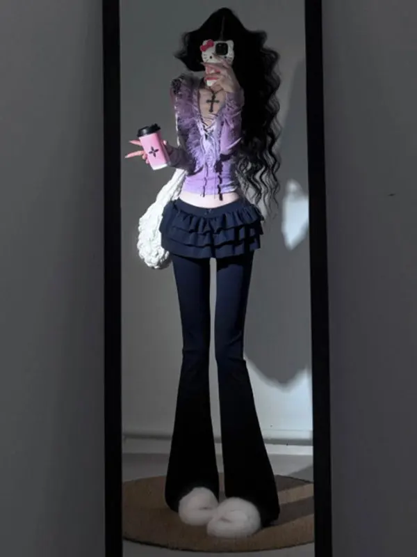 

Ele Purple Long Sve V-Ne T-irt Slim Fit Unique Sle Korean Faion High Waist Casual Top for Ladies And Girls