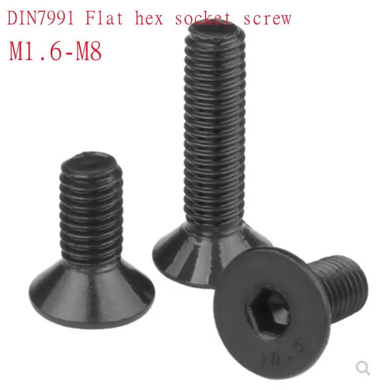 5pcs-100pcs M1.6 M2 M2.5 M3 M4 M5 M6 M8 Black Grade 10.9 Steel DIN7991 Hexagon Hex Socket Head Flat Countersunk Allen Bolt Screw