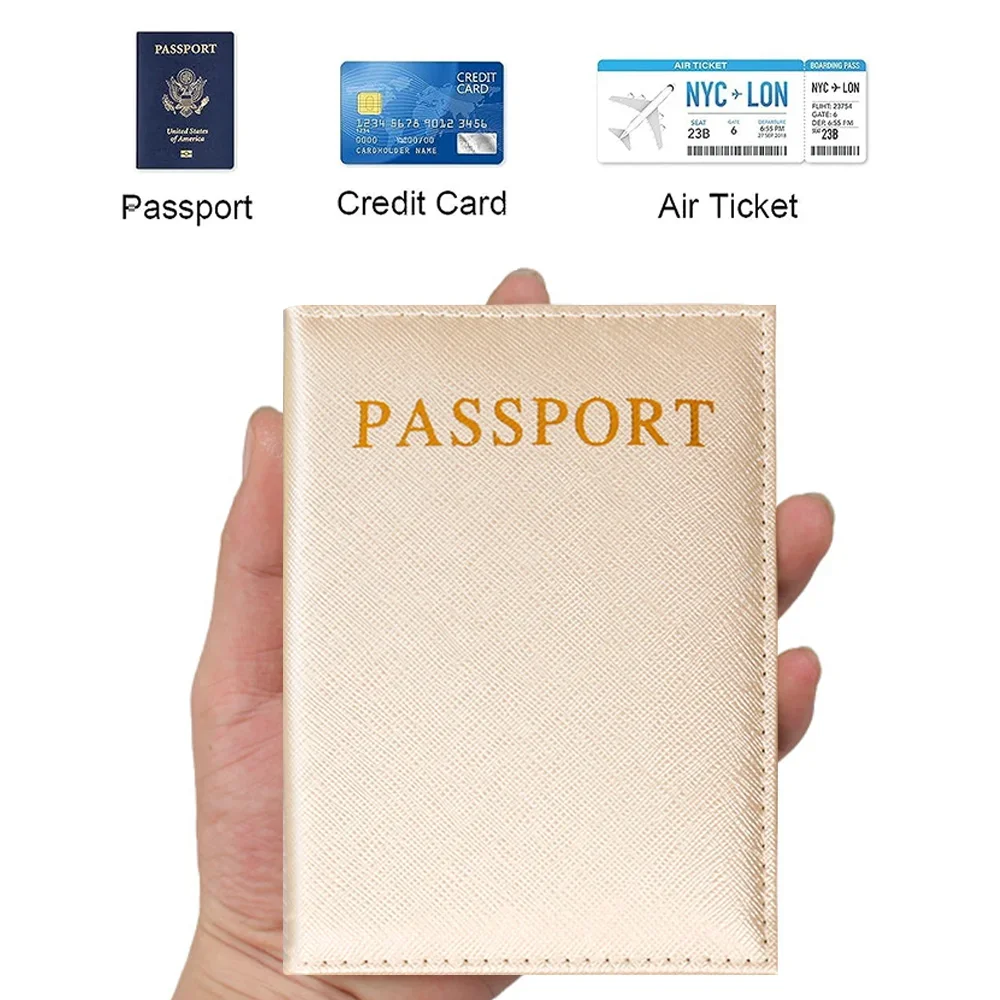 Passport Cover Waterproof Travel Wallet Gold Color ID Card Passport Holder Credit Card Holder Case Floral Letter Pattern Series