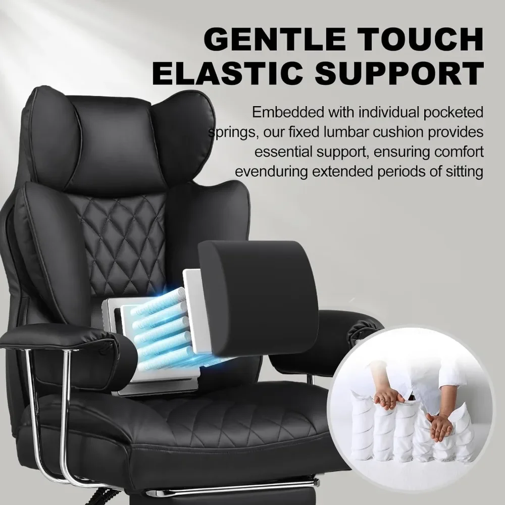 Gaming Chair,  with Pocket Spring Lumbar Support,  with Outward Fixed Soft Armrests and Footrest (PU Leather, Black)