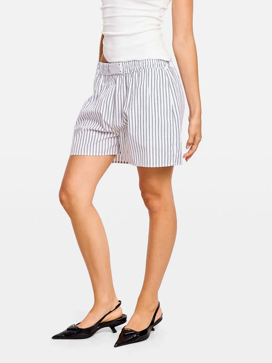 Ladies Striped Pajama Shorts with Elastic Waistband for a Comfortable and Relaxed Sleepwear Option in the Summer