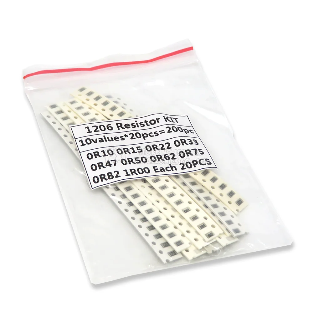 

200PCS 1% 1206 SMD resistors assorted kit set ,10 valueX20pcs=200pcs 1R00 R820 R750 R620 R500 R470 R330 R220 R150 R100