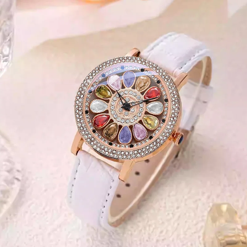 Luxury Brand Elegant Woman Wristwatch Diamond-set Transit Colours HandClock Female Original Waterproof High Quality Ladies Watch